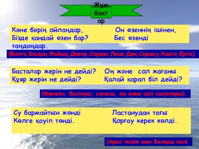 Кәне бәрің ойлаңдар, Он өзеннің ішінен, Бізде қандай өзен бар?