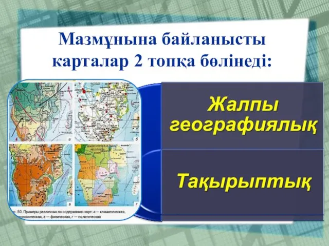 Мазмұнына байланысты карталар 2 топқа бөлінеді: