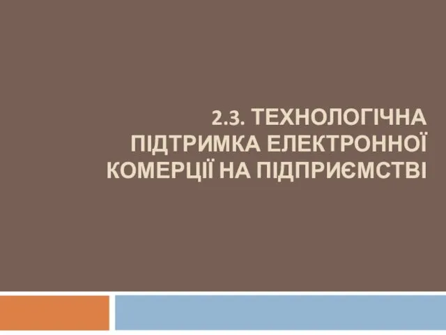 2.3. ТЕХНОЛОГІЧНА ПІДТРИМКА ЕЛЕКТРОННОЇ КОМЕРЦІЇ НА ПІДПРИЄМСТВІ