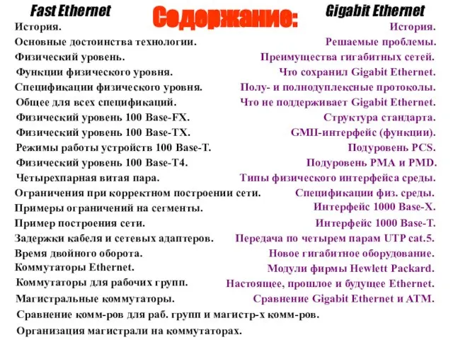 Содержание: Основные достоинства технологии. Физический уровень. Функции физического уровня. Спецификации