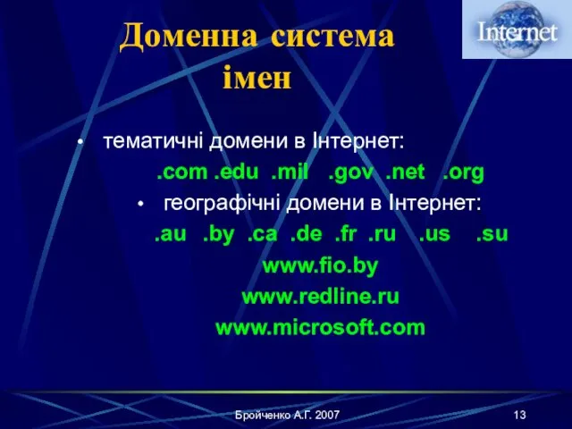 Бройченко А.Г. 2007 Доменна система імен тематичні домени в Інтернет: