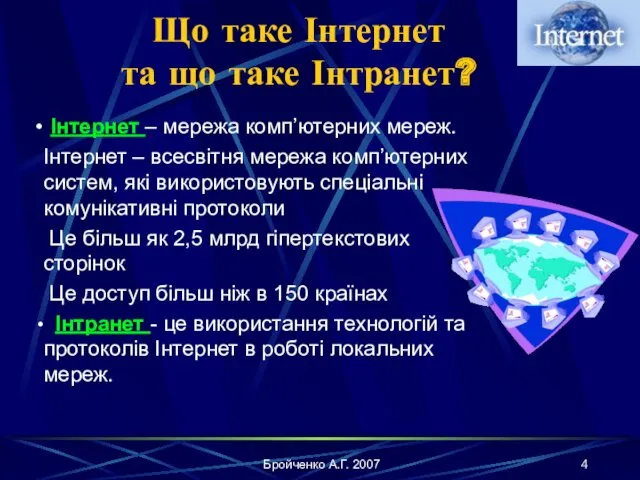 Бройченко А.Г. 2007 Що таке Інтернет та що таке Інтранет?