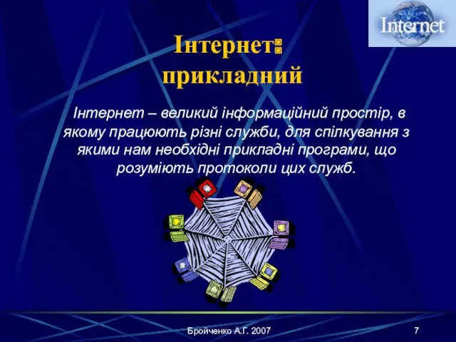 Бройченко А.Г. 2007 Інтернет: прикладний Інтернет – великий інформаційний простір,