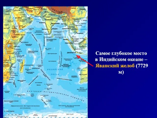 Самое глубокое место в Индийском океане – Яванский желоб (7729 м)
