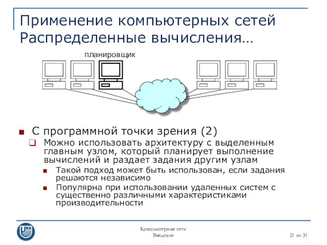 Компьютерные сети Введение из 31 Применение компьютерных сетей Распределенные вычисления…