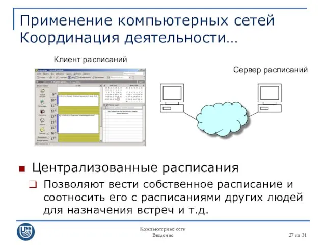 Компьютерные сети Введение из 31 Применение компьютерных сетей Координация деятельности…