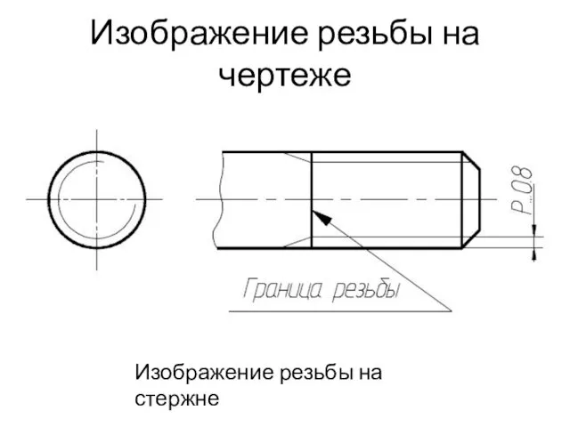 Изображение резьбы на чертеже Изображение резьбы на стержне