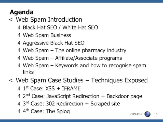 Agenda Web Spam Introduction Black Hat SEO / White Hat