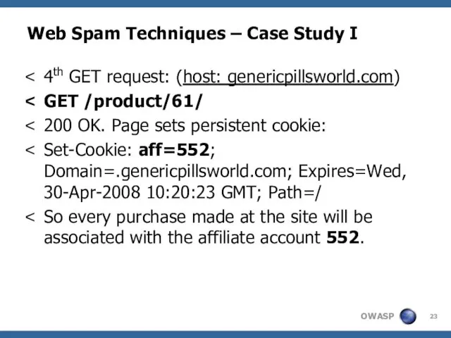 Web Spam Techniques – Case Study I 4th GET request: