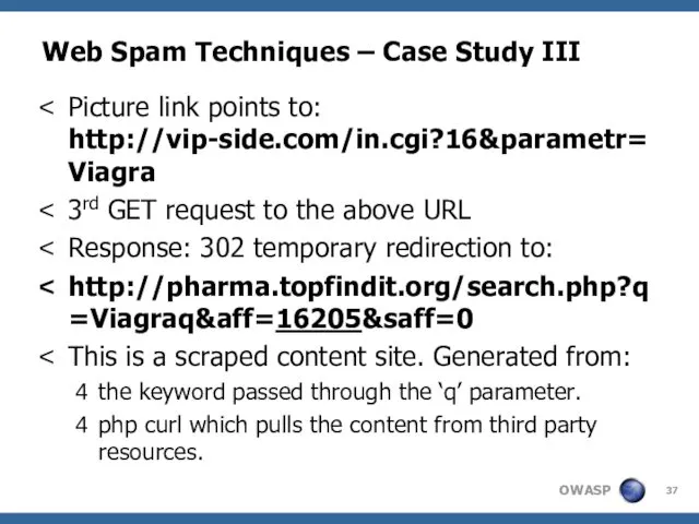 Web Spam Techniques – Case Study III Picture link points