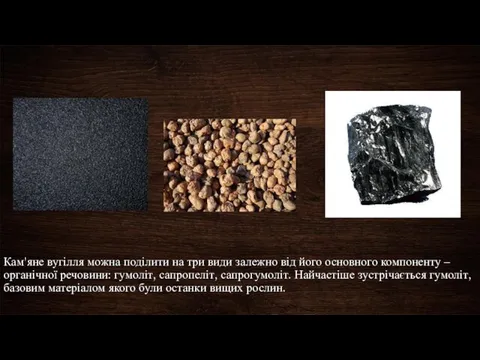 Кам'яне вугілля можна поділити на три види залежно від його
