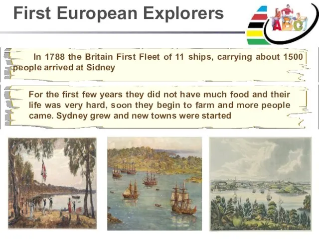 First European Explorers In 1788 the Britain First Fleet of 11 ships, carrying