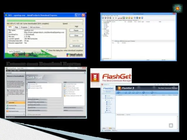 Главное окно Download Express Главное окно Free Download Manager Главное окно DownloadStudio