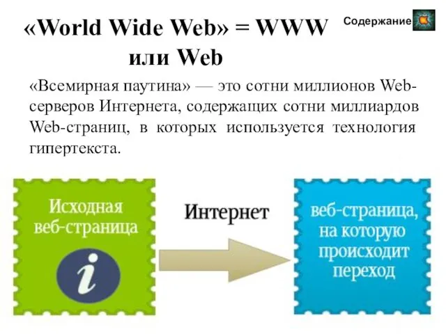 «World Wide Web» = WWW или Web «Всемирная паутина» —