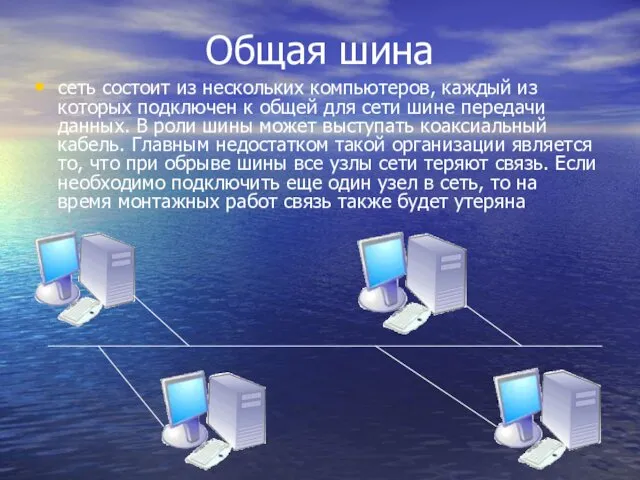 Общая шина сеть состоит из нескольких компьютеров, каждый из которых