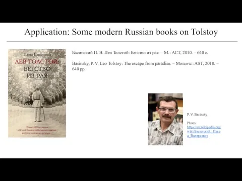 Application: Some modern Russian books on Tolstoy Басинский П. В.