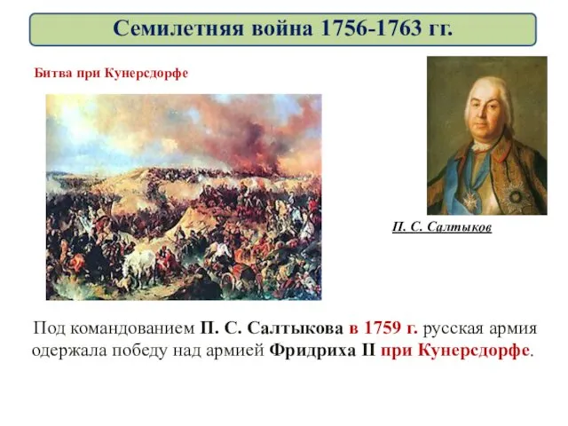 Семилетняя война 1756-1763 гг. Битва при Кунерсдорфе П. С. Салтыков