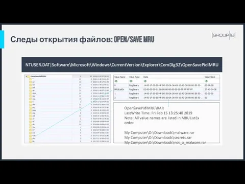 Следы открытия файлов: Open/Save MRU NTUSER.DAT|Software\Microsoft\Windows\CurrentVersion\Explorer\ComDlg32\OpenSavePidlMRU OpenSavePidlMRU\RAR LastWrite Time: Fri