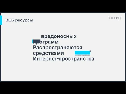 ВЕБ-ресурсы * *Verizon Data Breach Investigations Report 2019 23% вредоносных программ Распространяются средствами Интернет-пространства