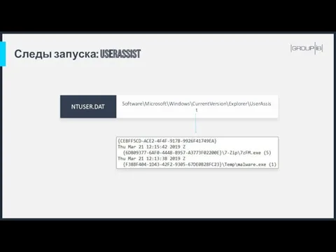 Следы запуска: UserAssist NTUSER.DAT Software\Microsoft\Windows\CurrentVersion\Explorer\UserAssist