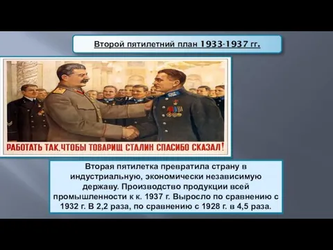 Второй пятилетний план 1933-1937 гг. Вторая пятилетка превратила страну в