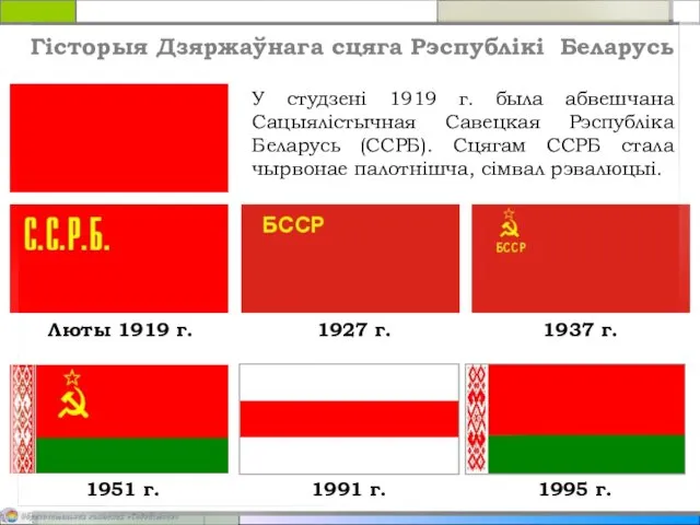 Гісторыя Дзяржаўнага сцяга Рэспублікі Беларусь У студзені 1919 г. была