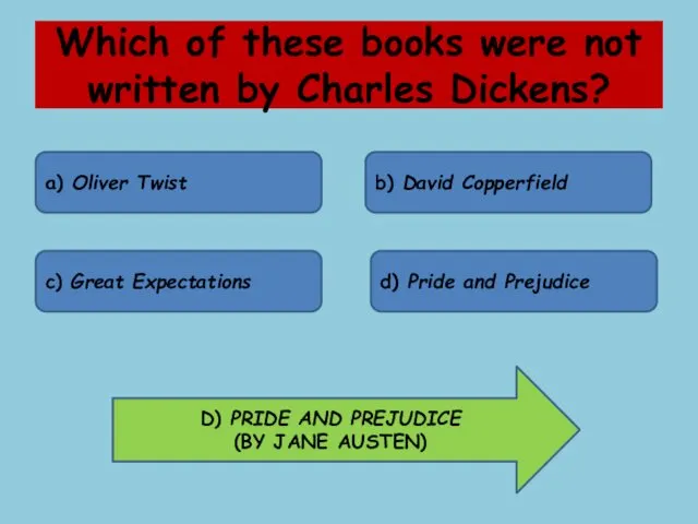 Which of these books were not written by Charles Dickens? a) Oliver Twist