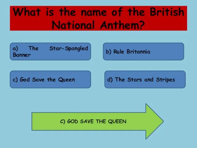 What is the name of the British National Anthem? a) The Star-Spangled Banner