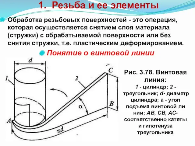 1. Резьба и ее элементы Обработка резьбовых поверхностей - это