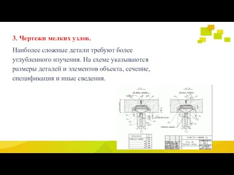 3. Чертежи мелких узлов. Наиболее сложные детали требуют более углубленного