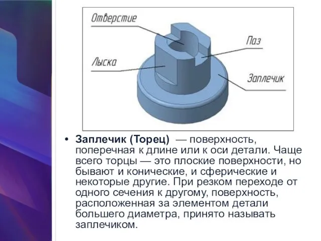 Заплечик (Торец) — поверхность, поперечная к длине или к оси