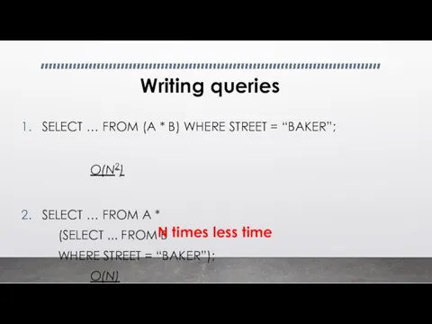 Writing queries SELECT … FROM (A * B) WHERE STREET