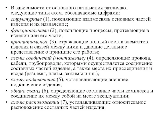 В зависимости от основного назначения различают следующие типы схем, обозначаемые