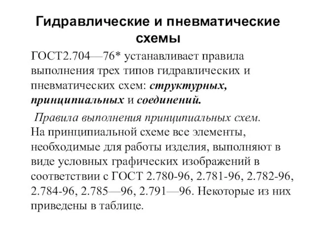 Гидравлические и пневматические схемы ГОСТ2.704—76* устанавливает правила выполнения трех типов