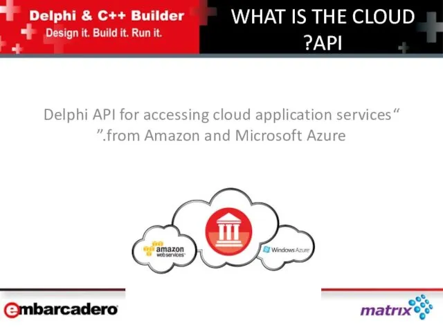 WHAT IS THE CLOUD API? “Delphi API for accessing cloud