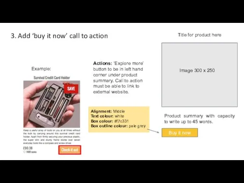 3. Add ‘buy it now’ call to action Example: Title for product here