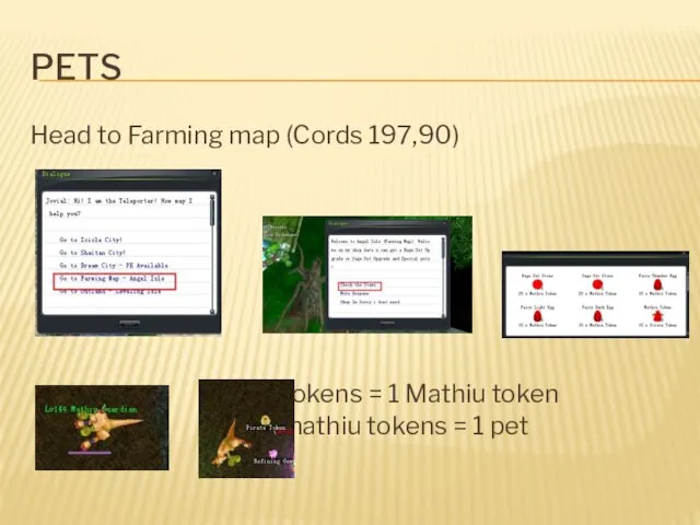 PETS Head to Farming map (Cords 197,90) ? ? ? 15 Tokens =