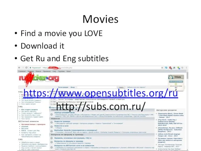 Movies Find a movie you LOVE Download it Get Ru and Eng subtitles https://www.opensubtitles.org/ru http://subs.com.ru/