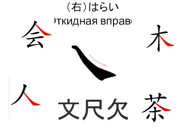 （右）はらい Откидная вправо 文尺欠