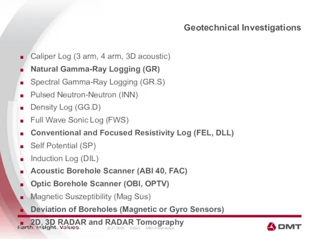 Geotechnical Investigations 22.01.2020 DMT-Präsentation Folie Caliper Log (3 arm, 4