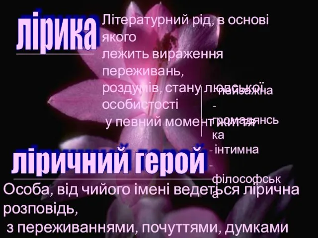 Літературний рід, в основі якого лежить вираження переживань, роздумів, стану