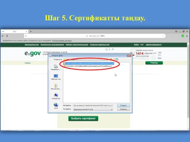 Шаг 5. Сертификатты таңдау.