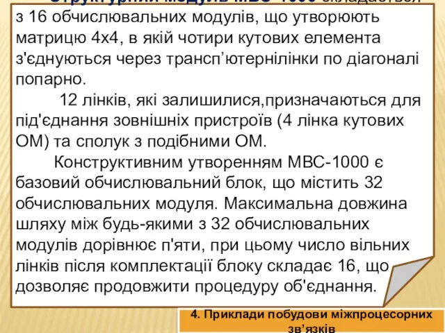 Структурний модуль МВС-1000 складається з 16 обчислювальних модулів, що утворюють