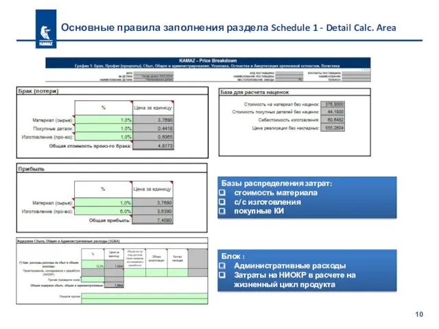 Основные правила заполнения раздела Schedule 1 - Detail Calc. Area