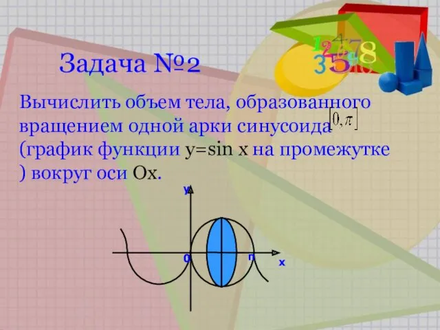 Задача №2 Вычислить объем тела, образованного вращением одной арки синусоида
