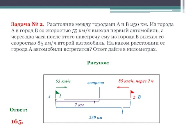 Задача № 2. Расстояние между городами А и В 250