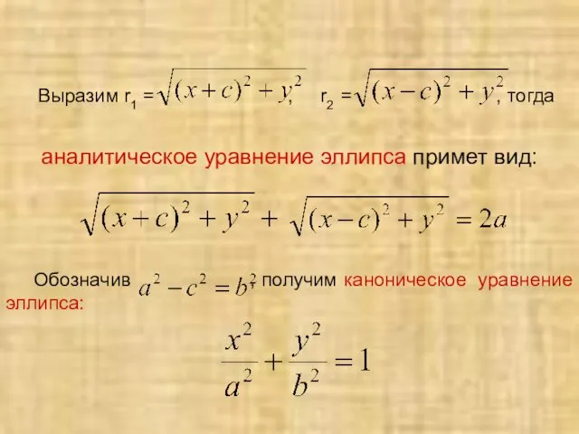 Выразим r1 = , r2 = , тогда аналитическое уравнение