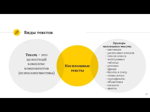 Виды текстов Несплошные тексты Текст – это целостный комплекс компонентов