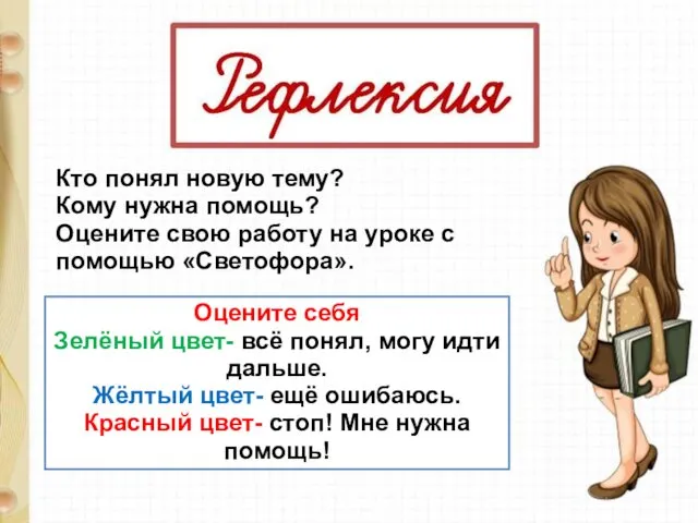 Кто понял новую тему? Кому нужна помощь? Оцените свою работу