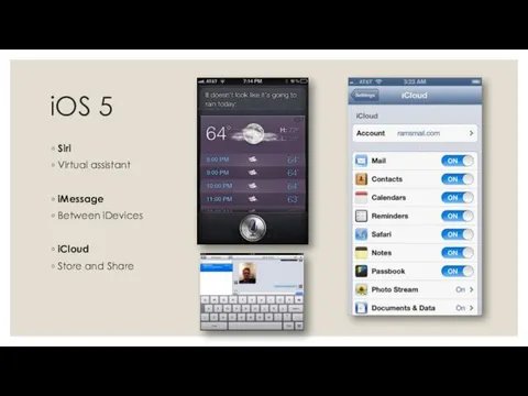 iOS 5 Siri Virtual assistant iMessage Between iDevices iCloud Store and Share